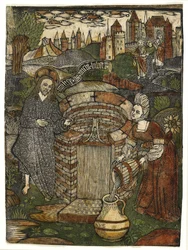 Chrystus i Kobieta z Samarii, ok. 1470 (ręcznie barwiony metal z zielonym, bordowym czerwonym i żółtym)
